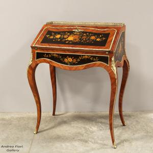Antica ribaltina ribalta scrittoio Napoleone III intarsiata - epoca '800